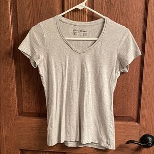 Eddie Bauer Women's Heather Gray V-Neck Short Sleeve Tee